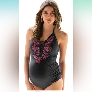 Women's Maternity One Piece Halter Ruched Swimsuit Bathing Suit